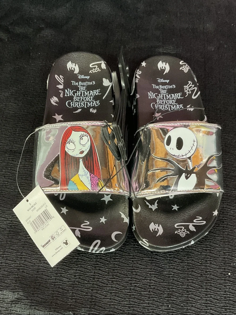 Disney Black Holographic Nightmare Before Christmas Jack & Sally Slide Sandals